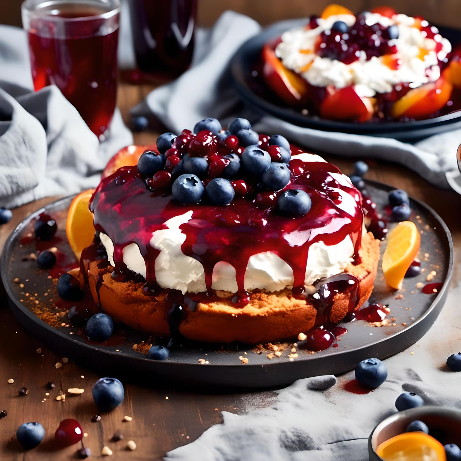 Cherry Cake with Whipped Cream and Constellation Sky