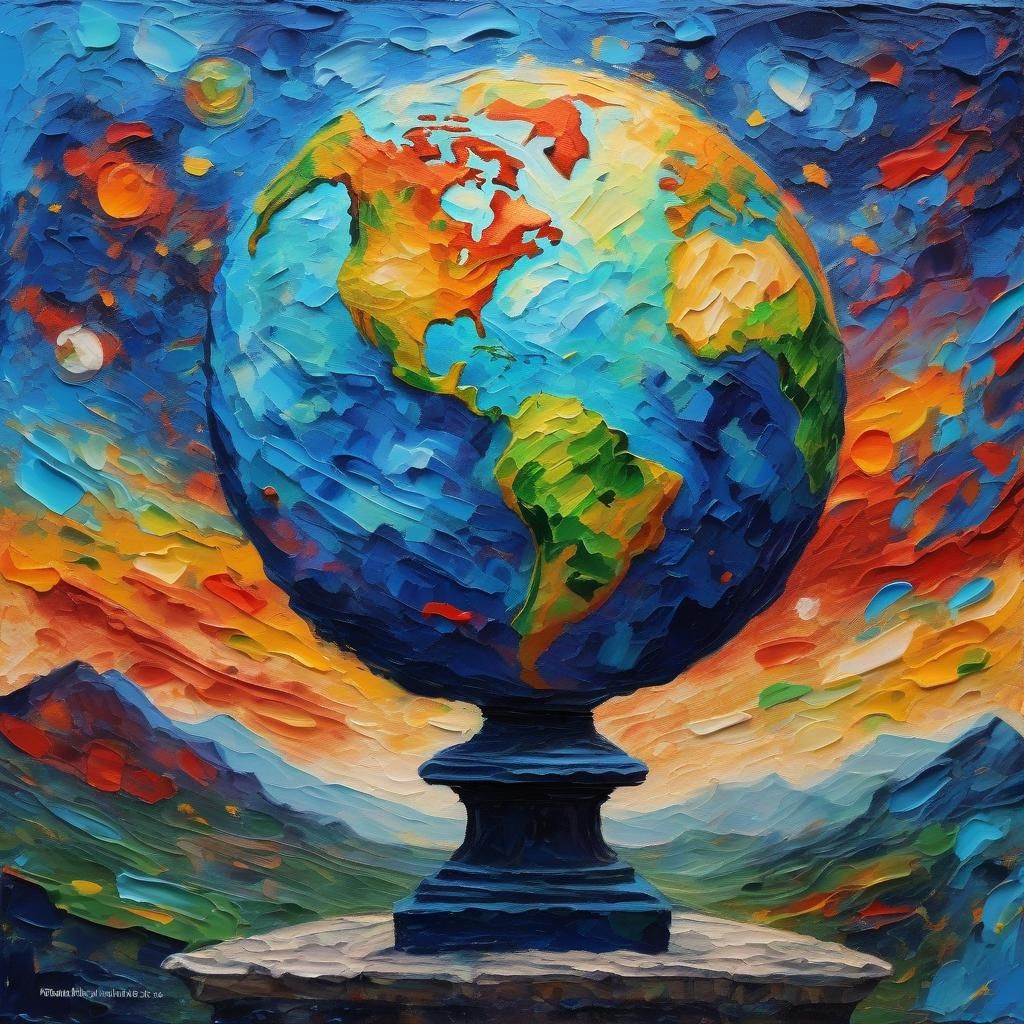 Earth on Pedestal: Expressionist Impasto Oil Painting