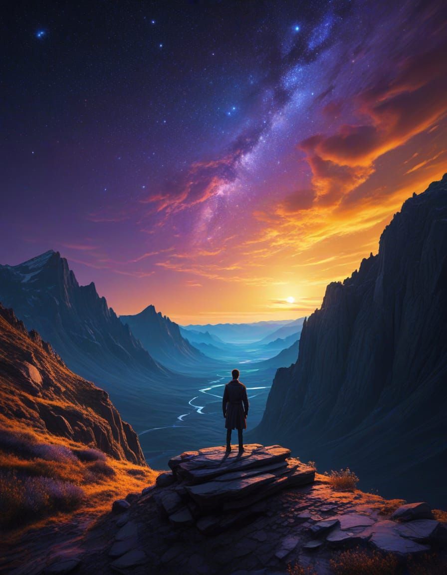 Ethereal Cosmic Landscape in Vibrant Oil Paint Style