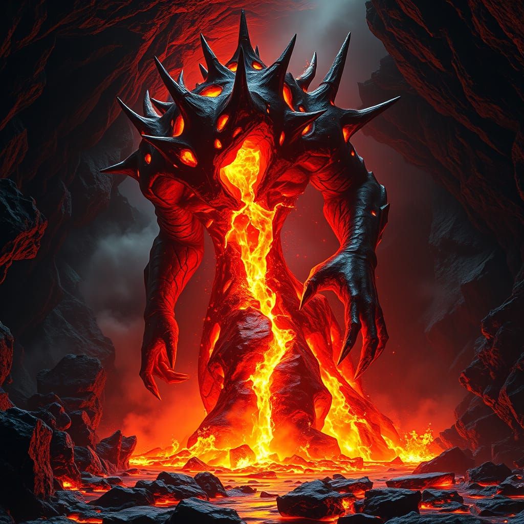 Molten Lava Being Erupting from Volcanic Cave