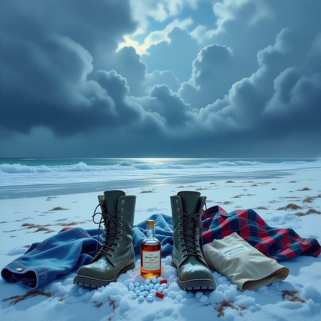 Frozen Beach Still Life in Matte Painting Style