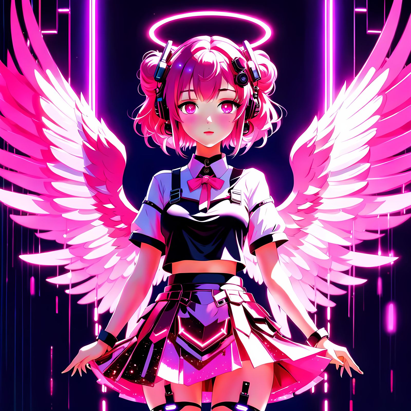 Pink Cyberpunk Angel in Anime Glitch Art Style