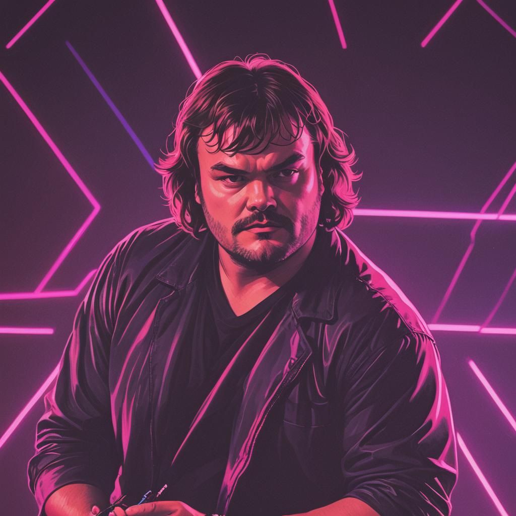 Jack Black Portrait in Synthwave Neon Style