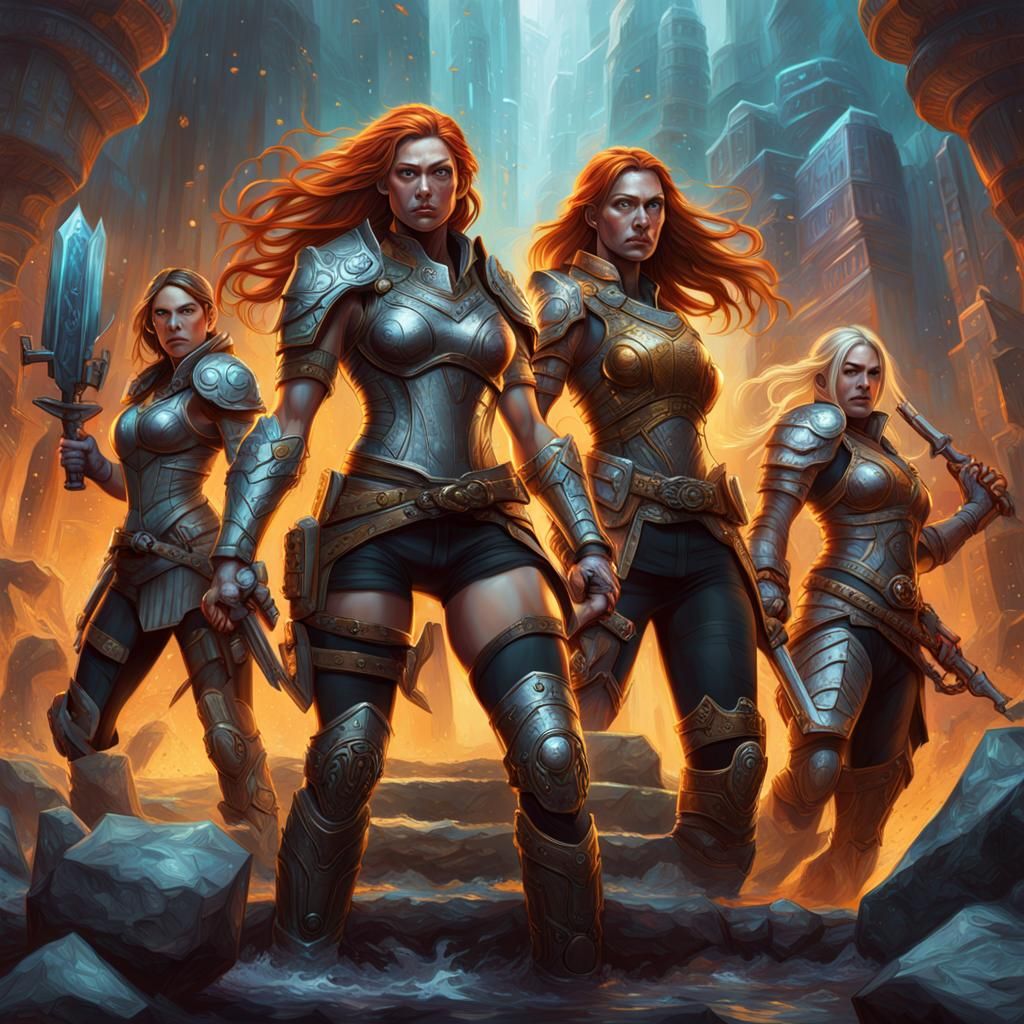 Hyperrealistic Gauntlet Girls: Detailed Splash Art