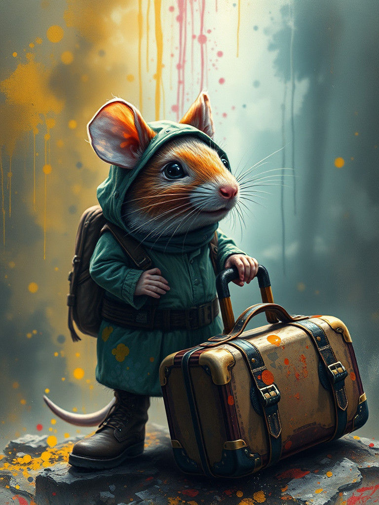 Mouse Adventurer in Ink Splatter Art Style