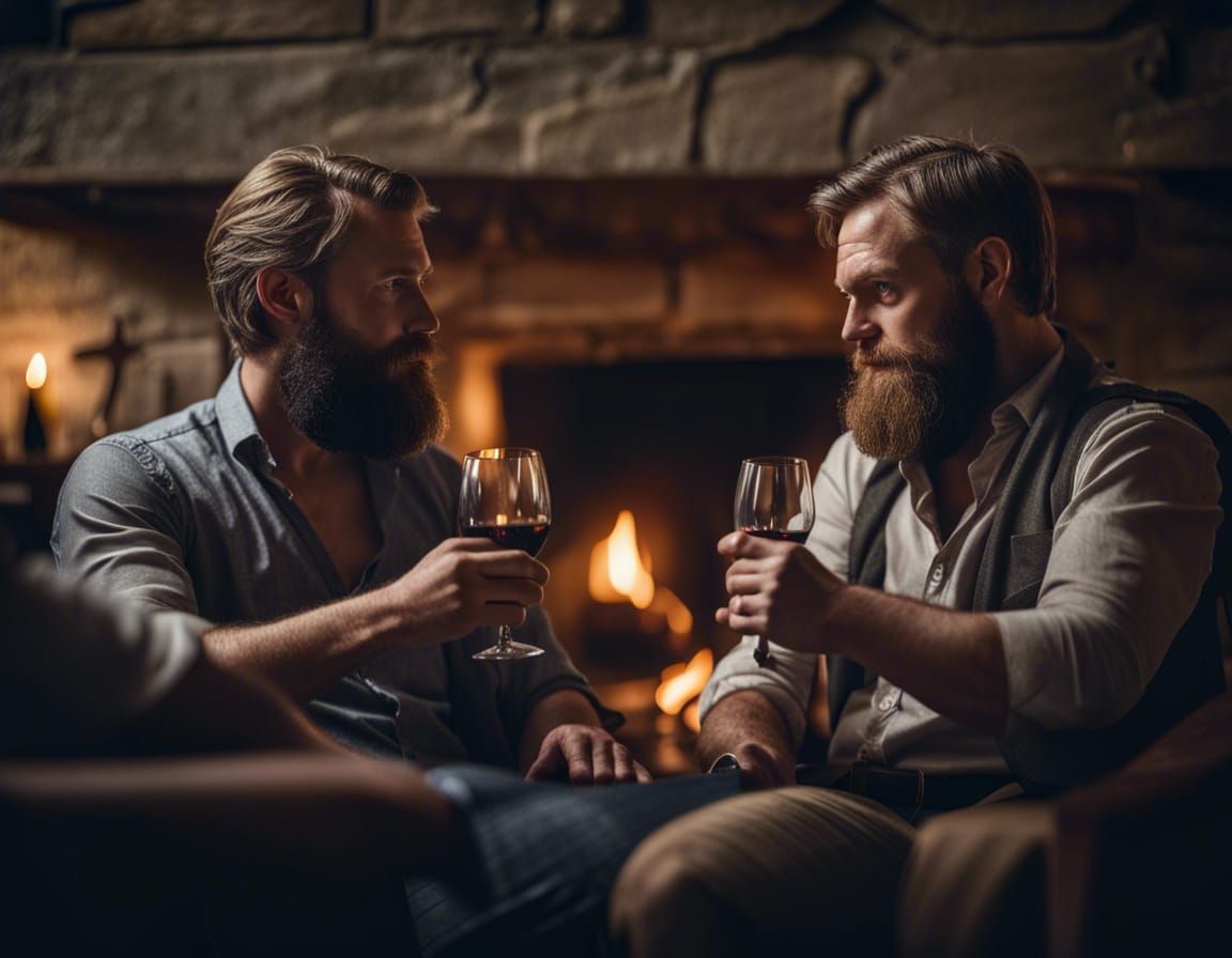 Rangers Share Wine by Fireplace: Professional Photography