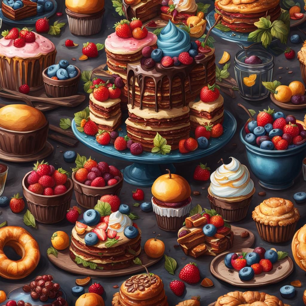 Watercolor Ink Drawing of Sweet Food in Detail