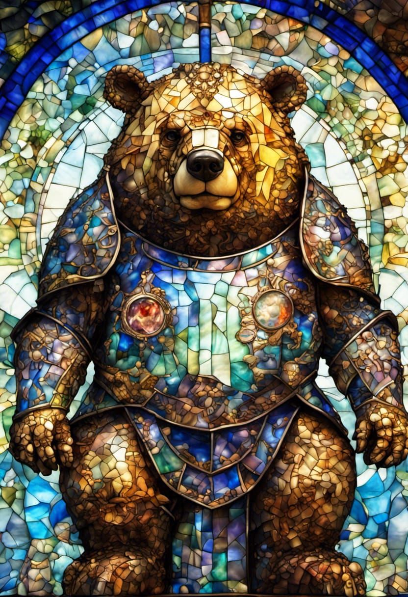 Armored Bear Knight in Stained Glass Mosaic