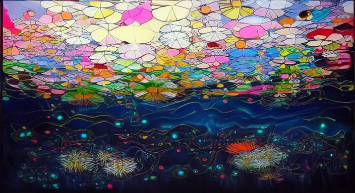 Dreamlike Kaleidoscopic Landscape with Geometric Shapes