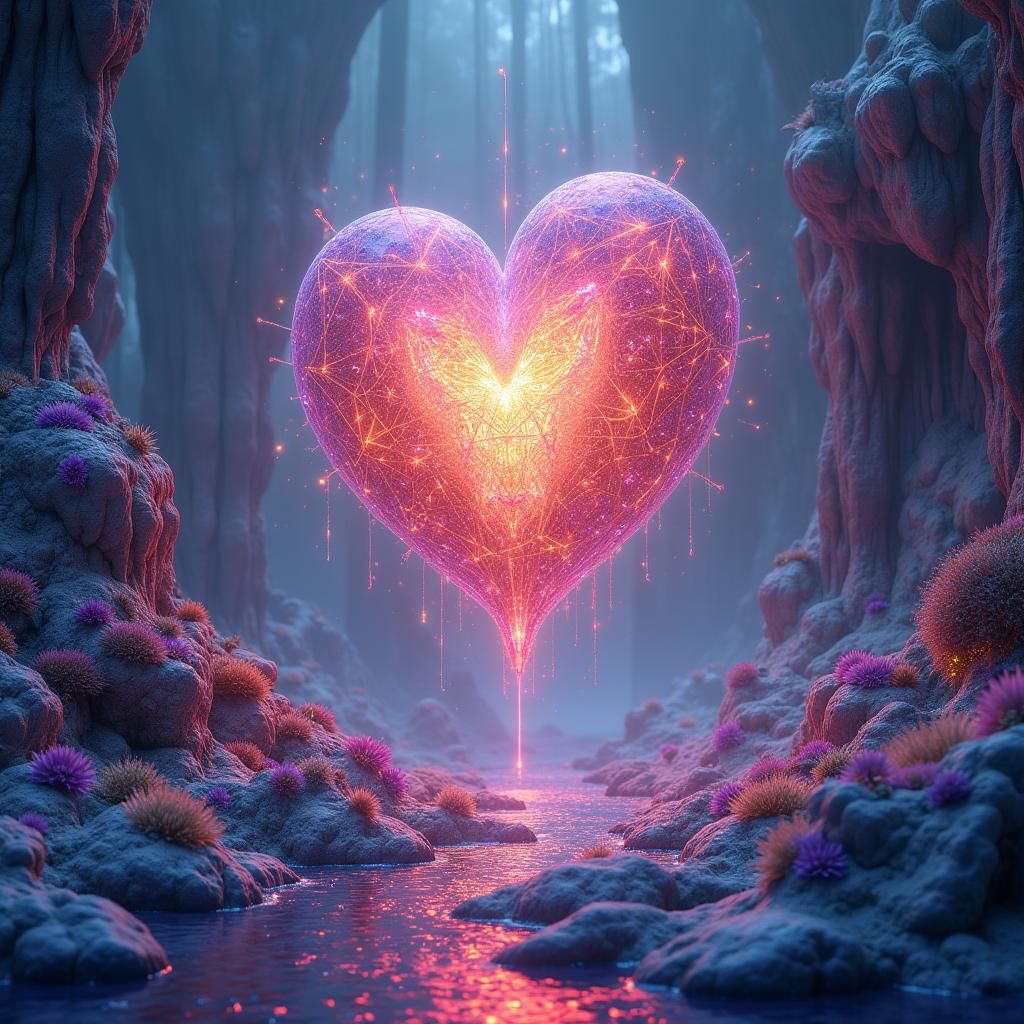 Radiant Heart in Mystical Realm, Digital Art