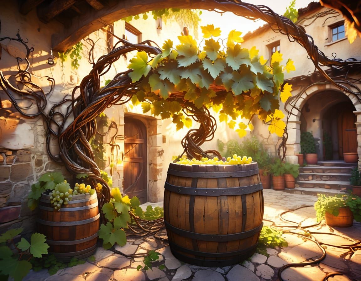 Grape Vine in Courtyard: Earthy Impressionism