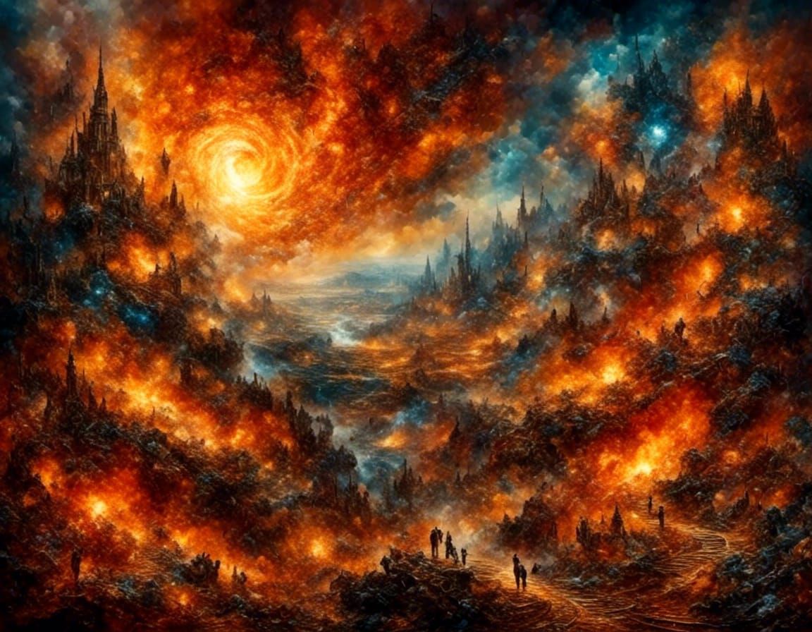 Fiery Landscape with Giant Eye in Deep Color