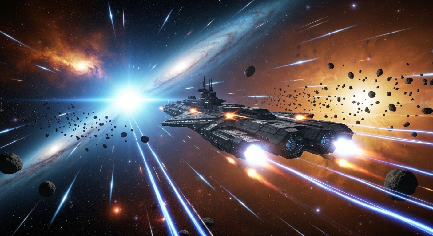 Colossal Starship Blazes Through Star-Clustered Universe