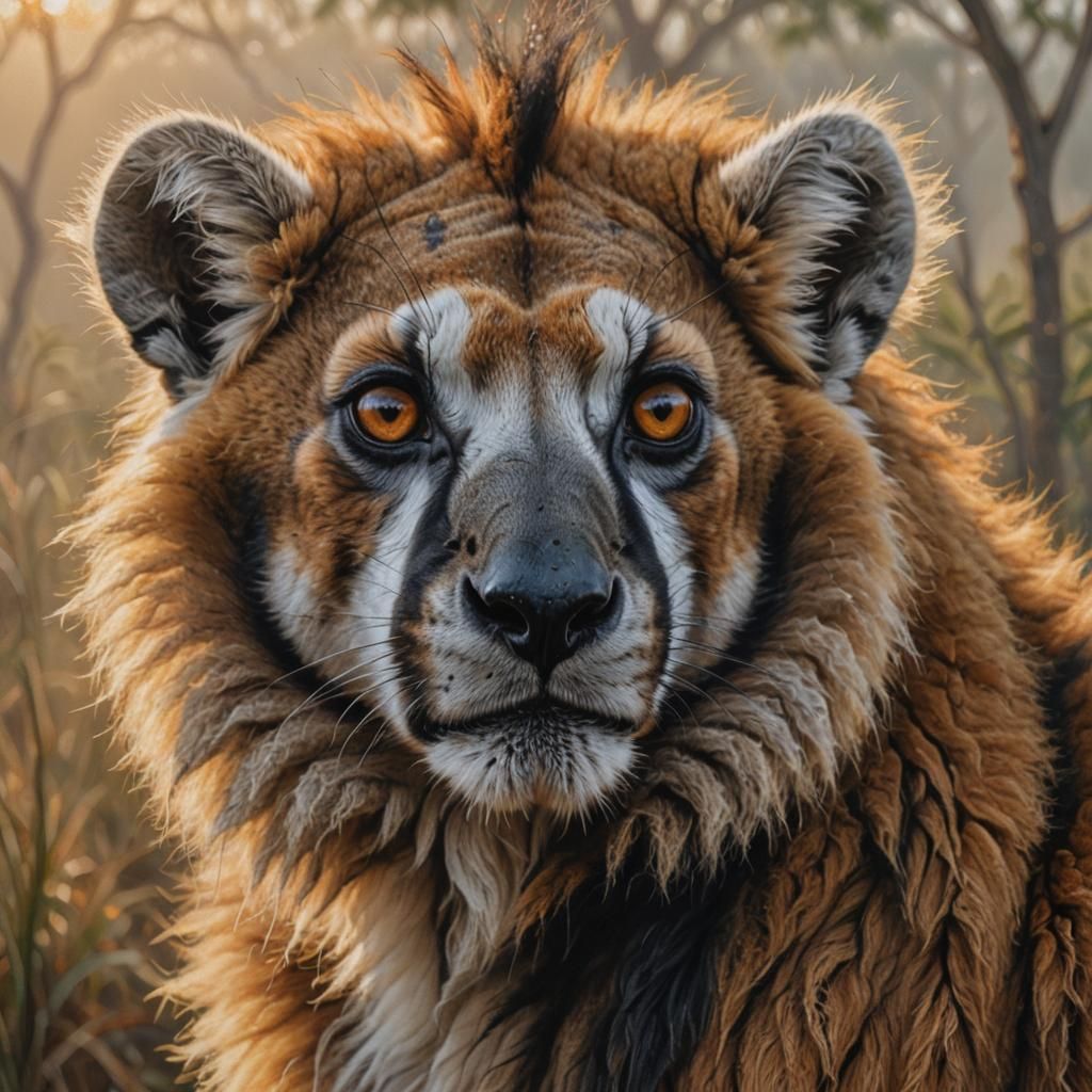 Lemur-Lion Hybrid Portrait in Hyperrealistic Oil