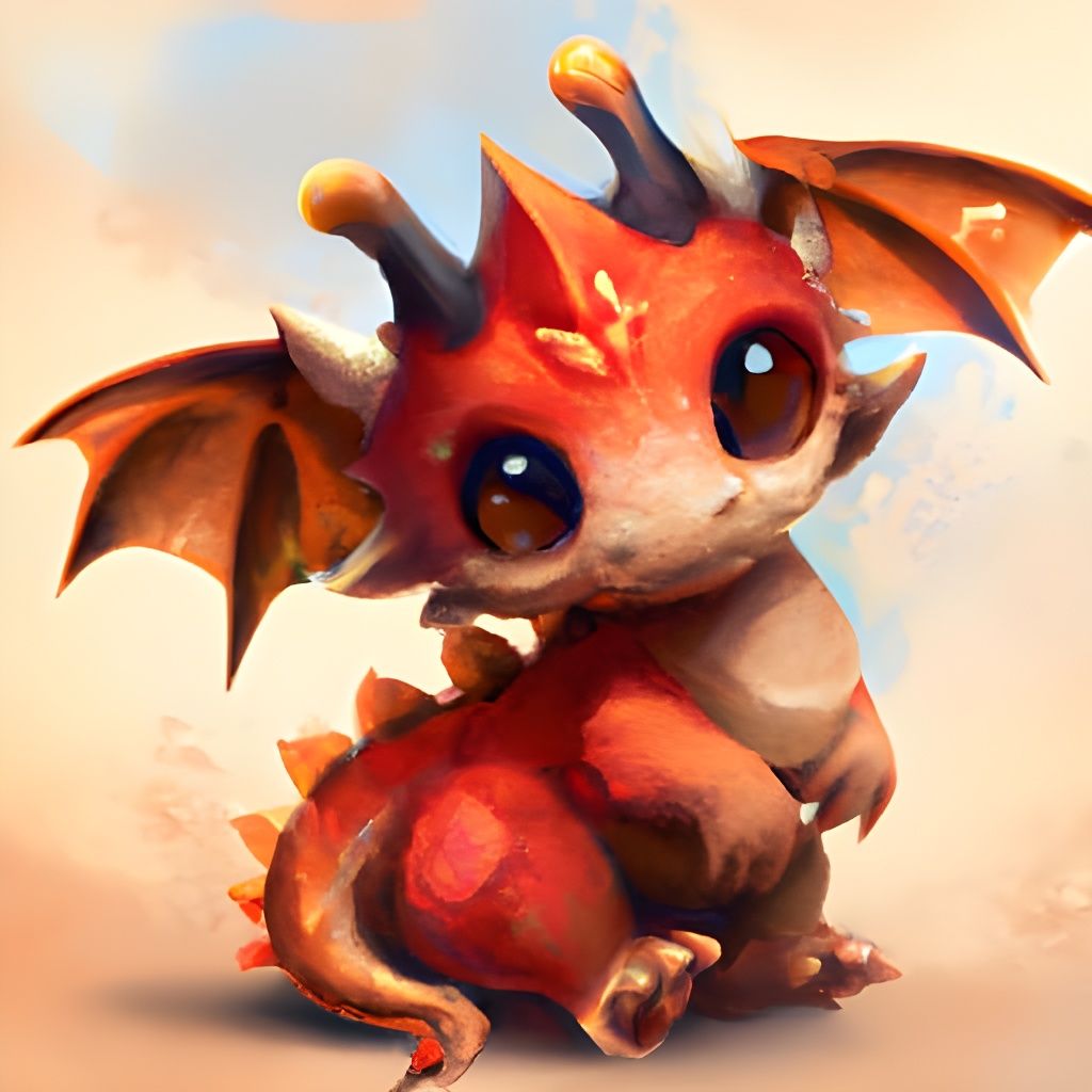 Cute Chibi Baby Dragon Digital Illustration
