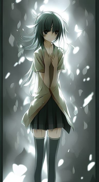 Sad Anime Girl in Manga Style