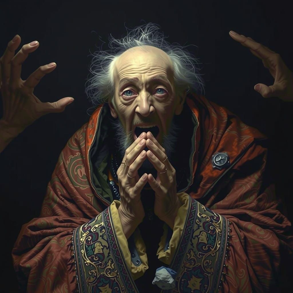 Elderly Emperor in Haunting, Atmospheric Despair