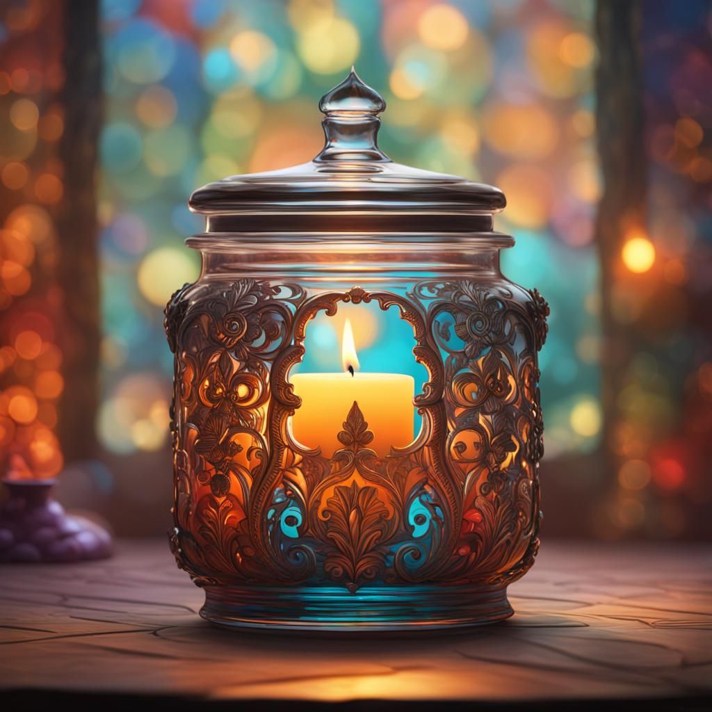 Ornate Candle Jar in Hyperrealistic Style