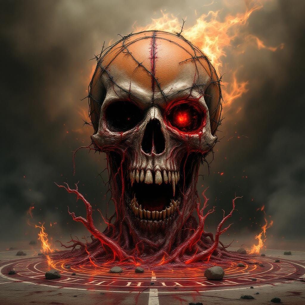 Demonic Skull Basketball in Horror Realism Style