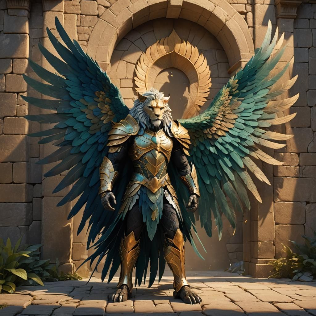 Winged Lion in Armor: Fantasy Realism Concept Art