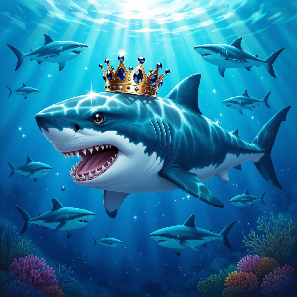 Magical Megalodon Shark Portrait in Cosmic Style