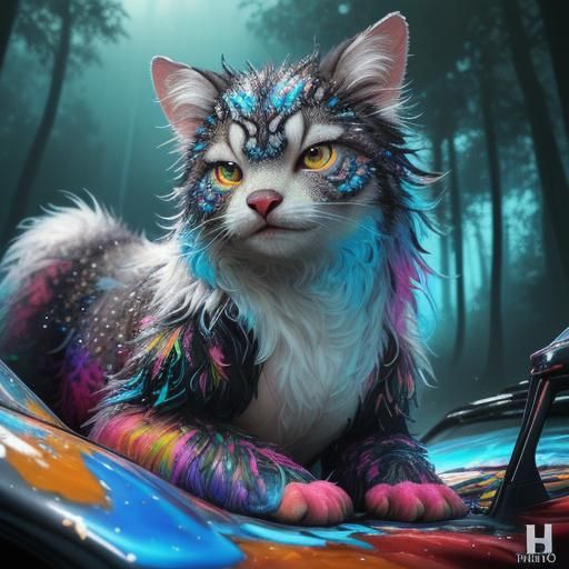 Bedazzling Fluffy Creature in Futuristic Graffiti Art