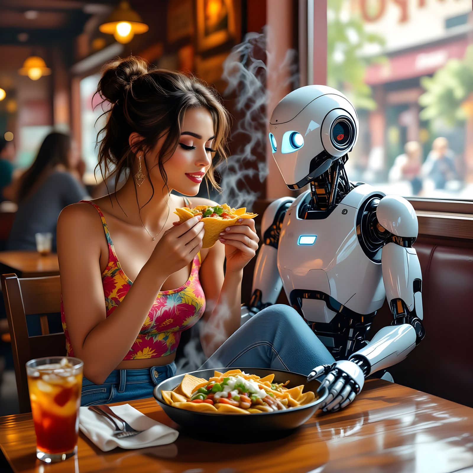 Becky Eats Fajitas with AI Girlfriend: Digital Painting