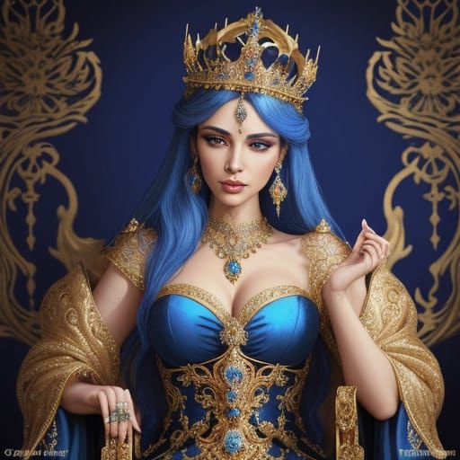 Regal Queen with Jeweled Crown in Fantasy Art Style