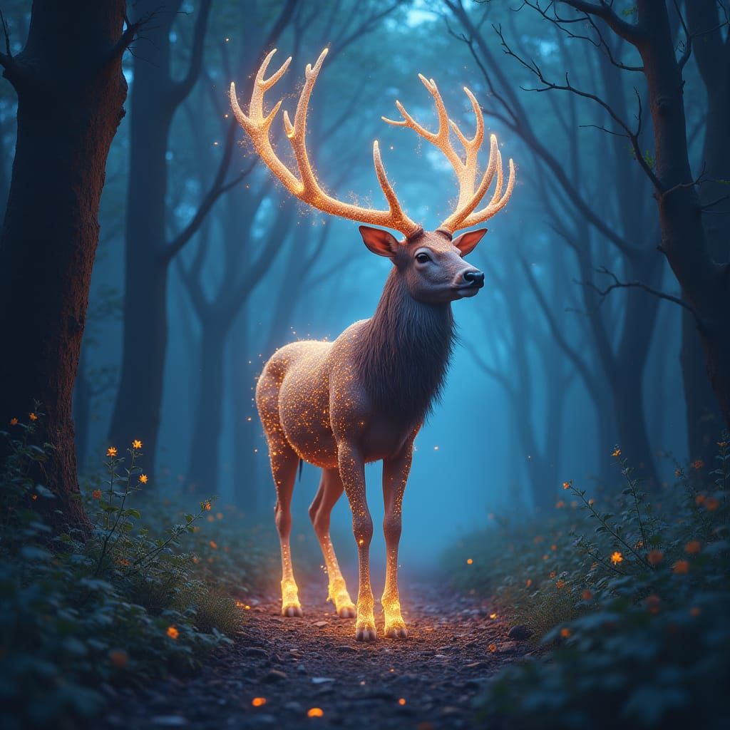 Glowing Deer in Enchanted Forest
