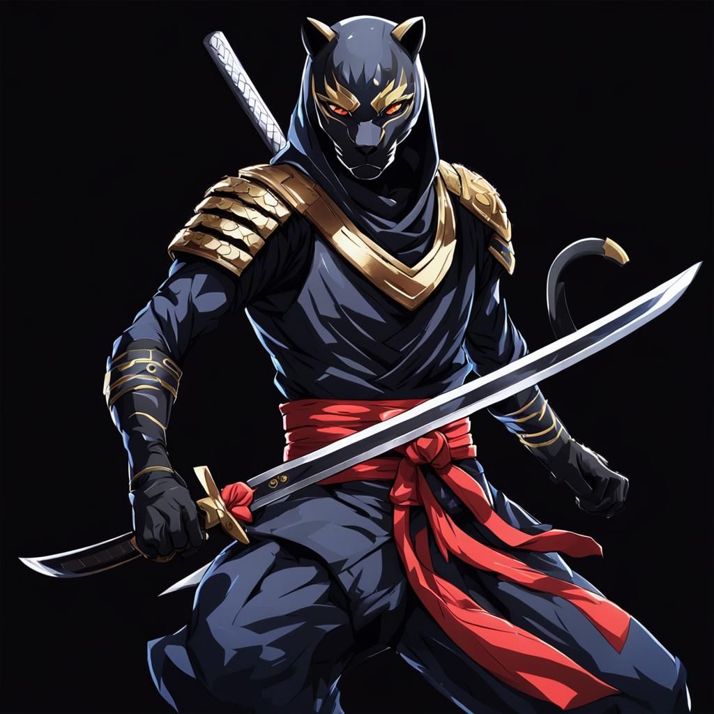 Fierce Ninja Panther in Anime Style