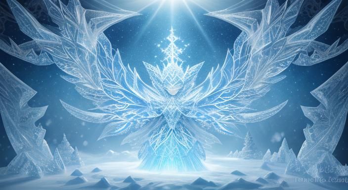 Fantasy Fairy Ice Sculpture in Winter Sunlight