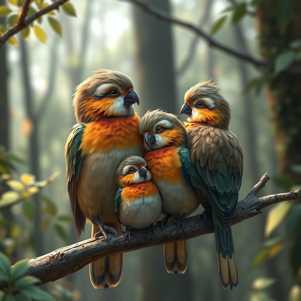 Bird Family in Heartwarming 3D Anime Art
