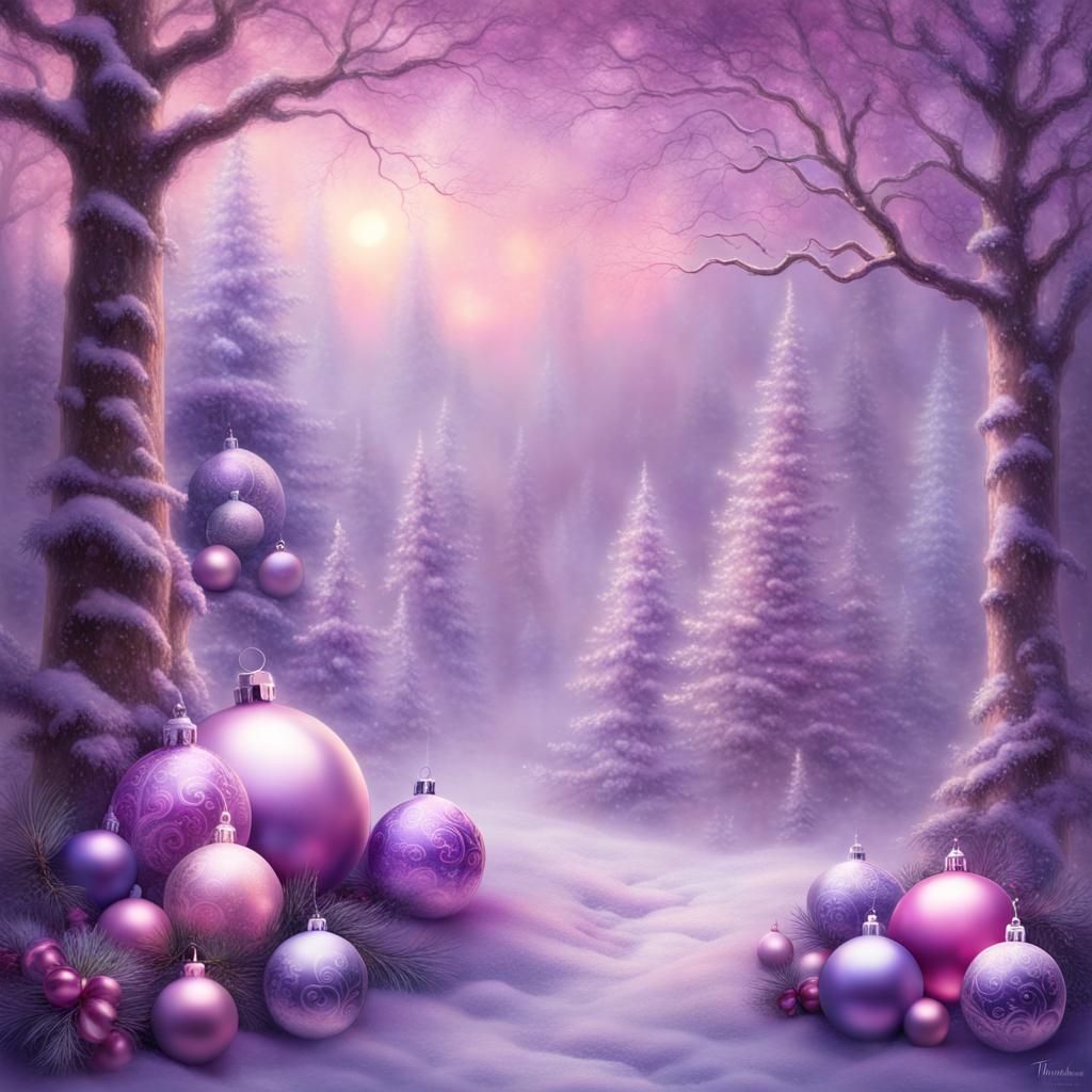 Ethereal Christmas Background with Purple and Pink Ornaments