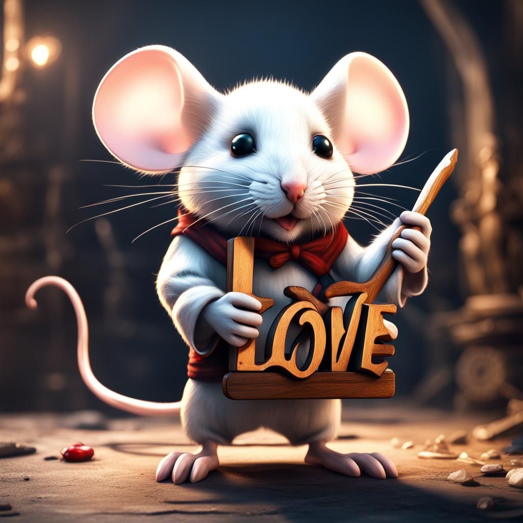 Mouse Holds a Sign Saying "LOVE"