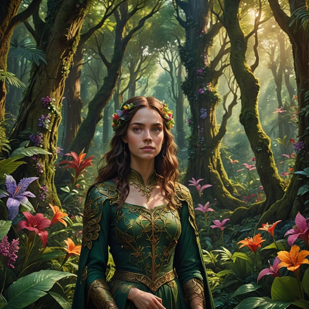 Julia in Enchanted Forest: Fantasy Concept Art