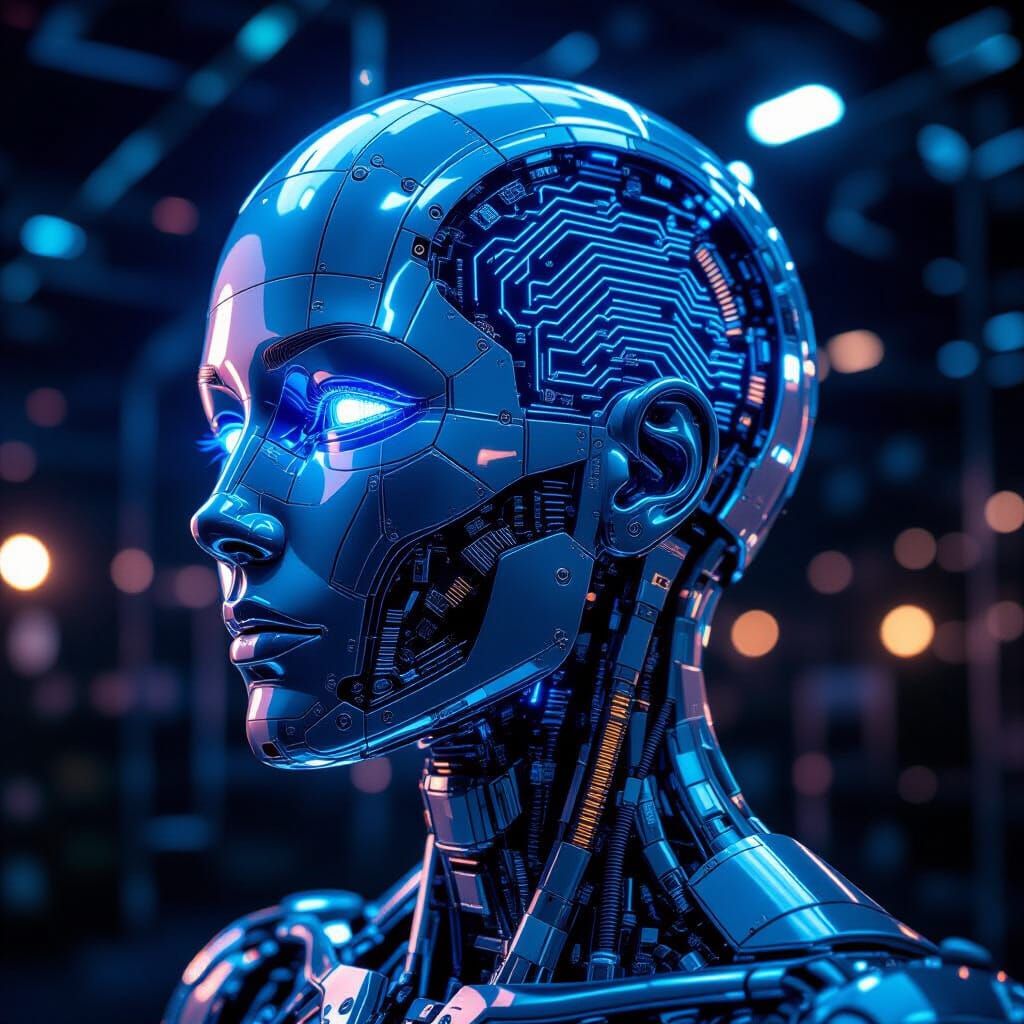 Giant Semitransparent Humanoid Head Assembled by Robots