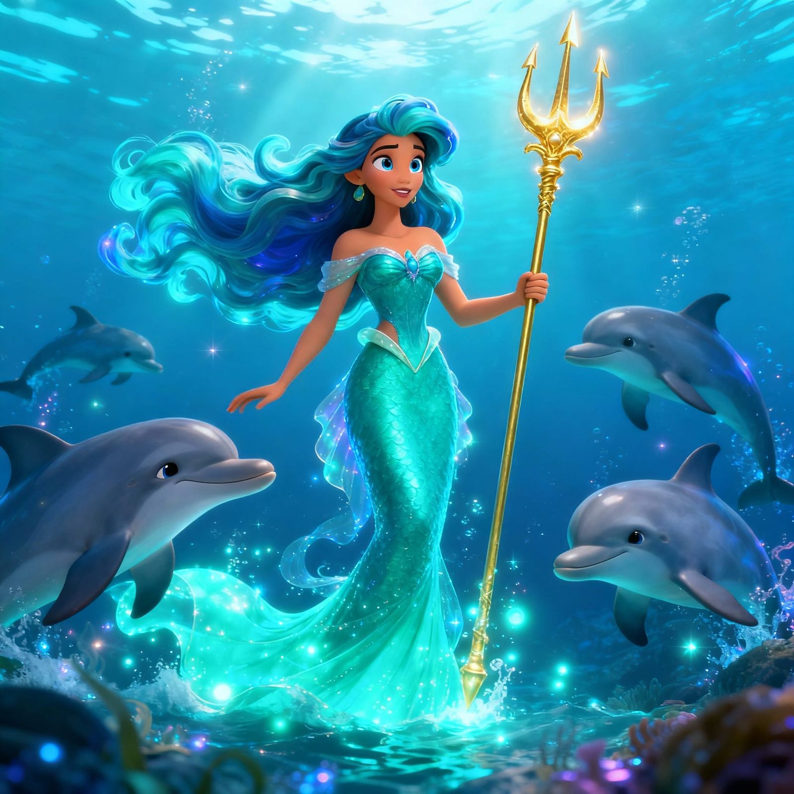 Poseidonia, Queen of the Seas, in Disney 3D Cartoon Style