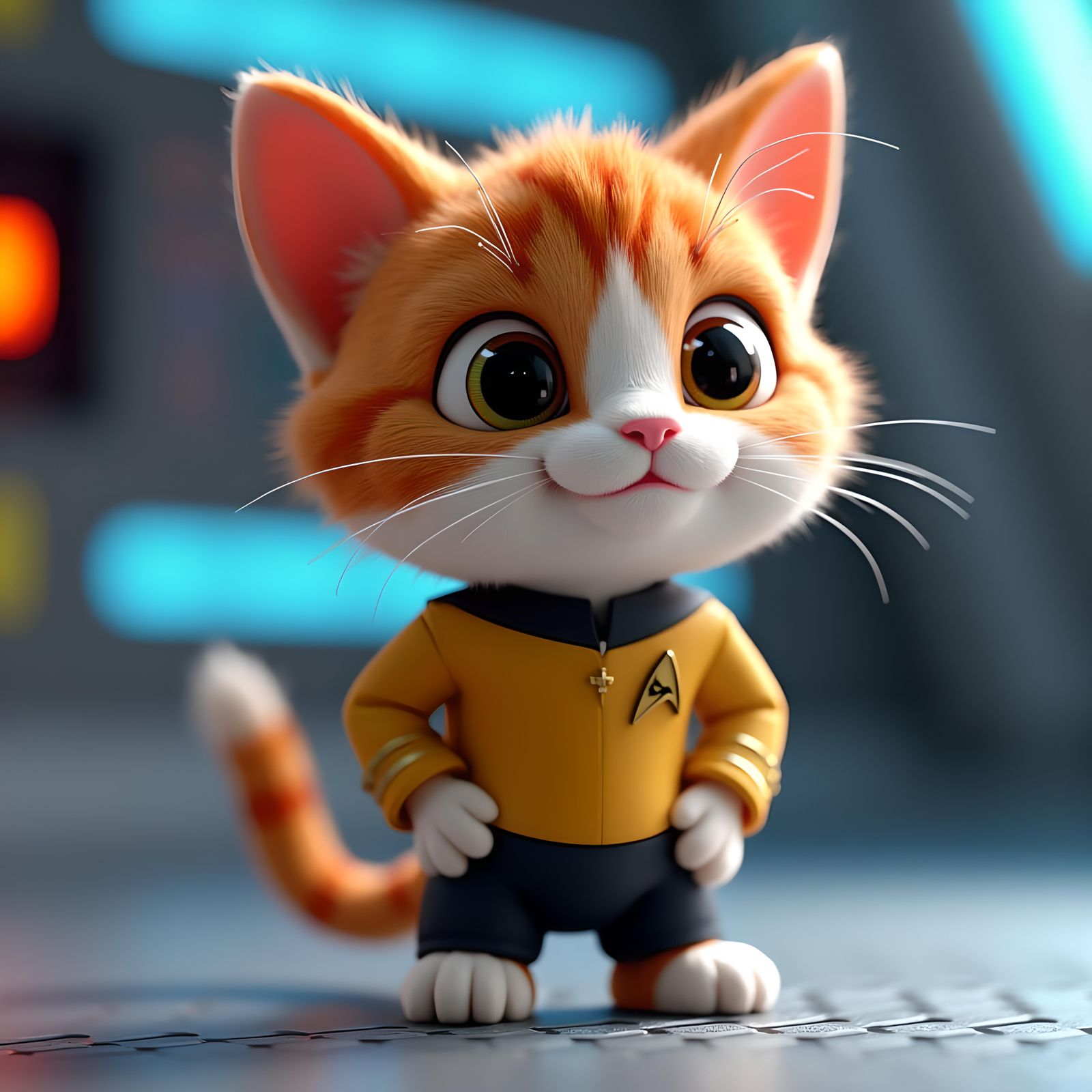 Cartoon Cat as Captain Kirk on Enterprise