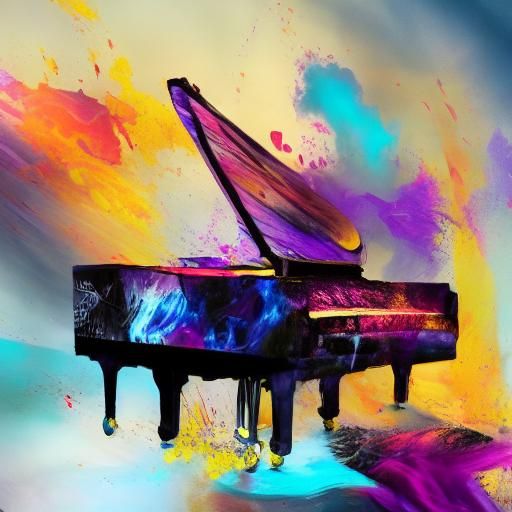 Ethereal Ink-Splatter Piano Composition in Fantasy Art Style