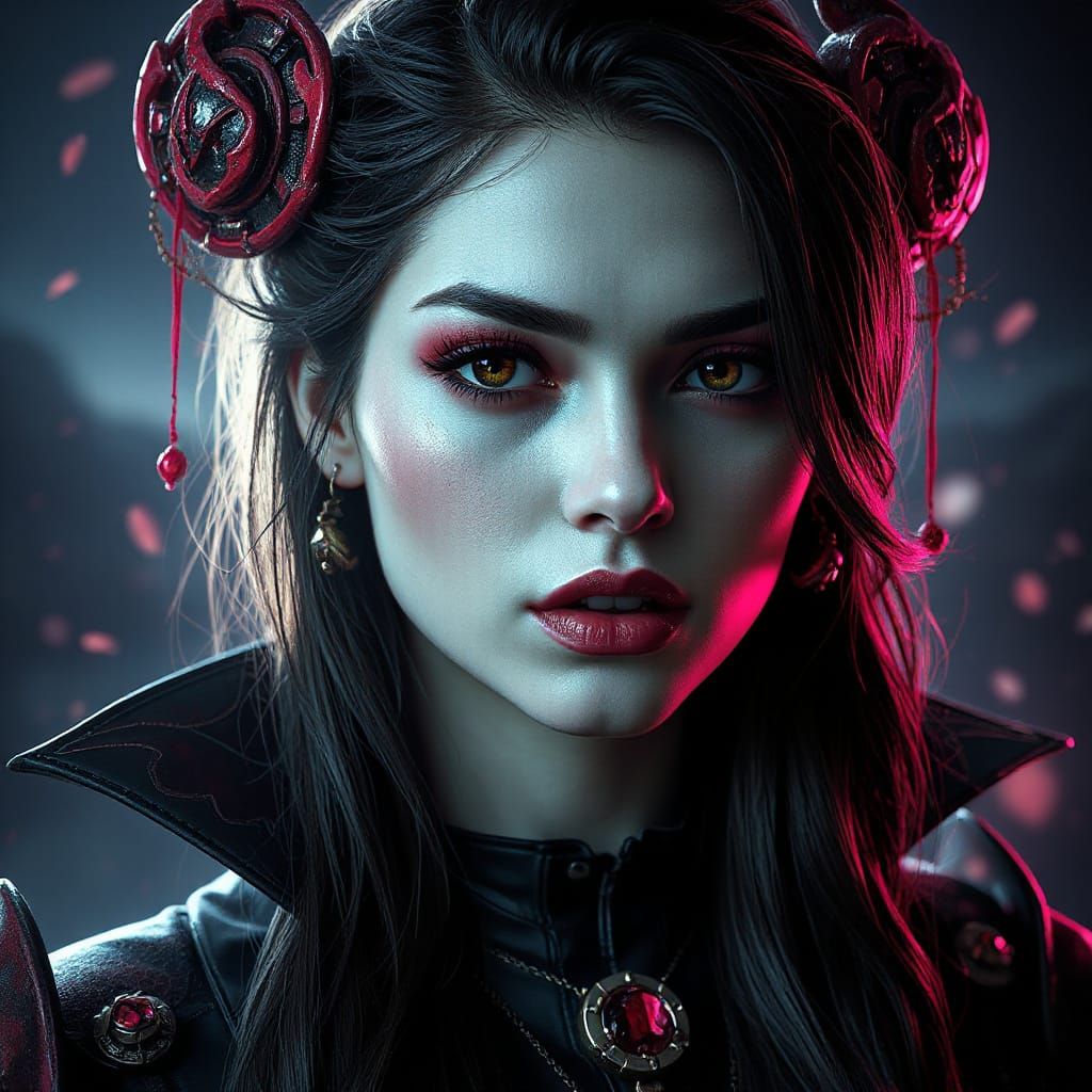 Gothic Vampire Goddess Portrait in Hyper-Detailed Art
