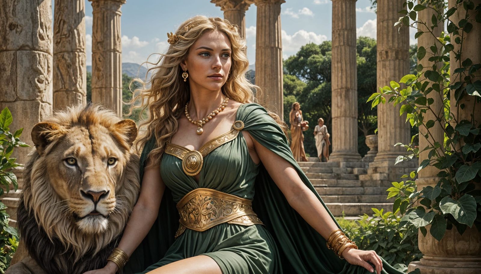 Classical Goddess of the Hunt in Ancient Greek Portico