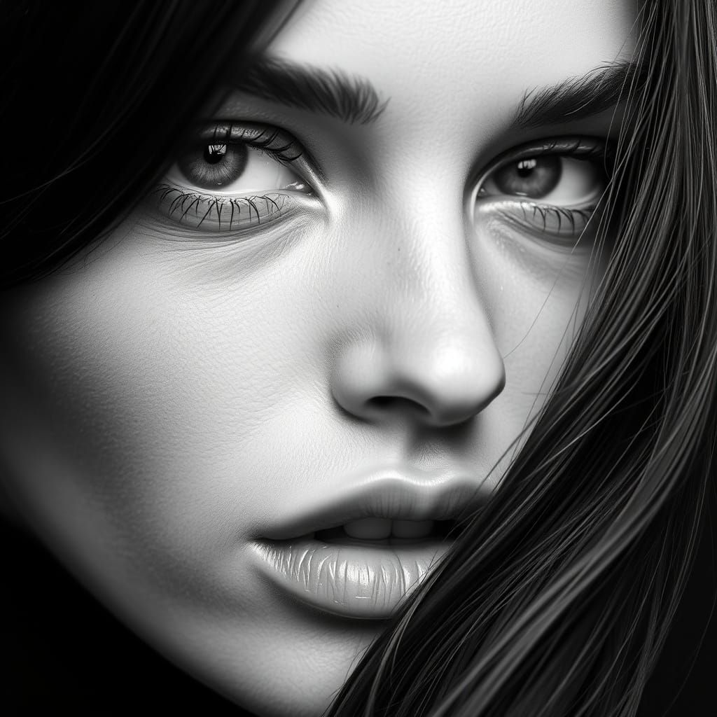 High-Fashion Model: Extreme Close-up in Black and White