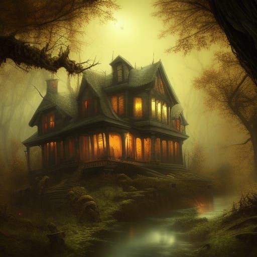 Spooky House in Detailed 3D Rendering