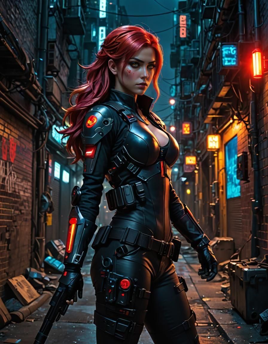 Sunset Shimmer: Cyberpunk Tactical Portrait in Selective Col...