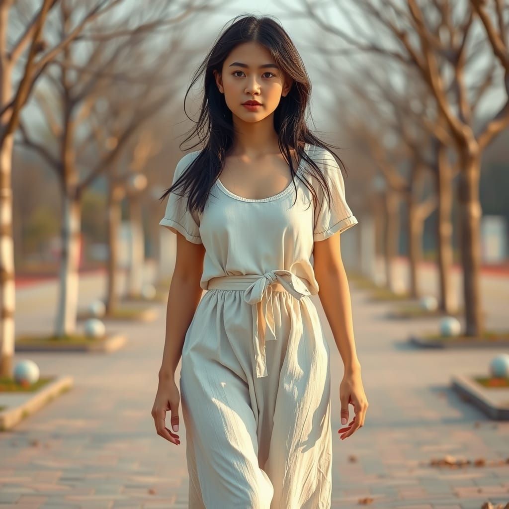 Young Woman in Candy Kingdom: Minimalist Watercolor