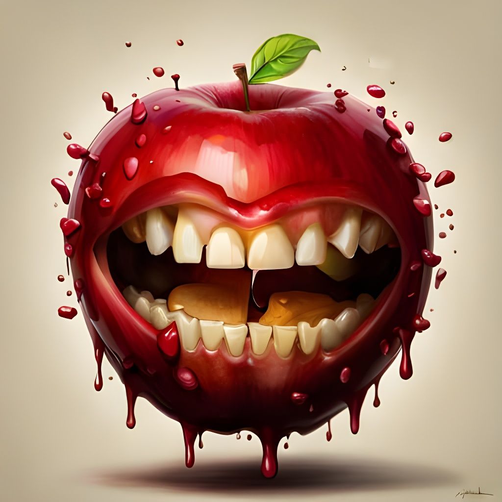 Happy Apple with Mouth and Teeth, Fantasycore Art