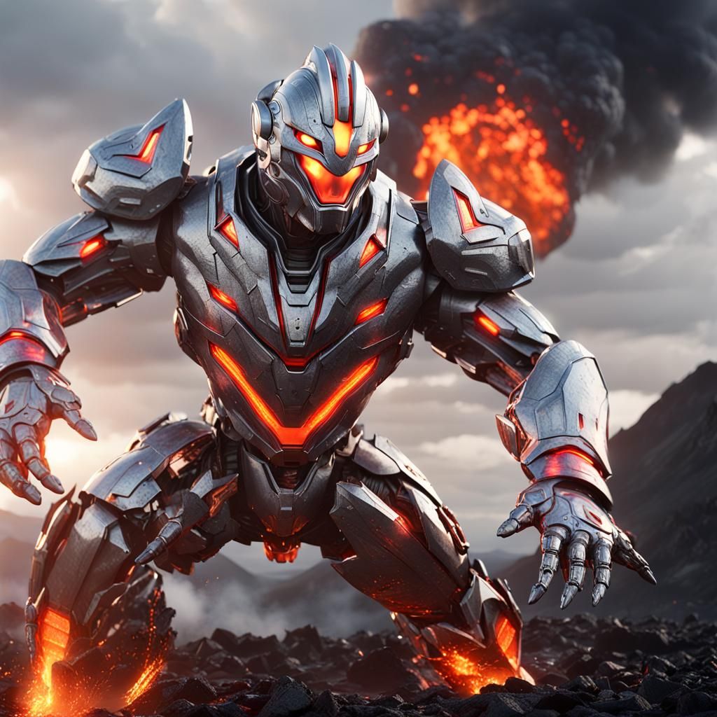 Ultraman Battles Kaiju Near Volcano