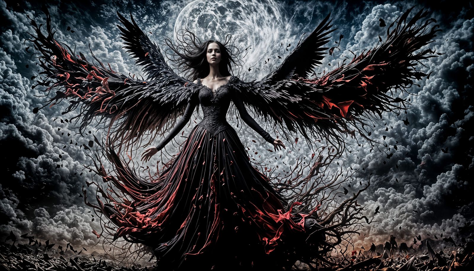 Sensual Vampire with Decomposed Wings in Macabre Style
