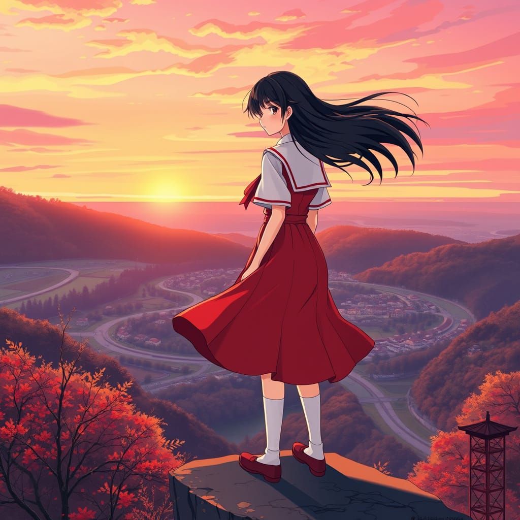 Japanese Schoolgirl Embarks on Heroic Quest at Dusk