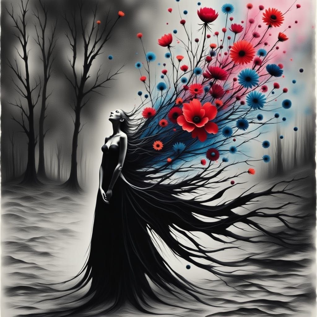 <lora:Graphite Rose 1:1.0> <lora:Not So Random 2:1.0> <lora:Flux Photogram:1.0> The silence of grey concrete makes me sc...